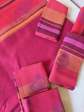 Bordier Pour Le Jacquard Français Pink Butterfly Tablecloth Set Napkins Placemat